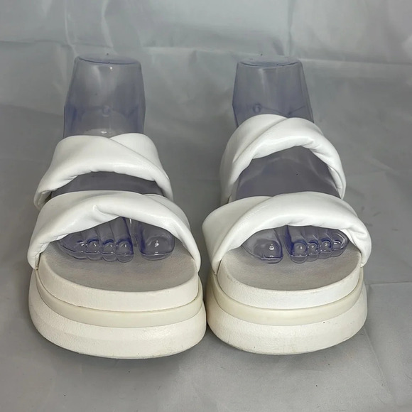 SHEIN Platform Padded Chunky Slides White Faux Leather Twist Strap Sandals 9 - Picture 2 of 10